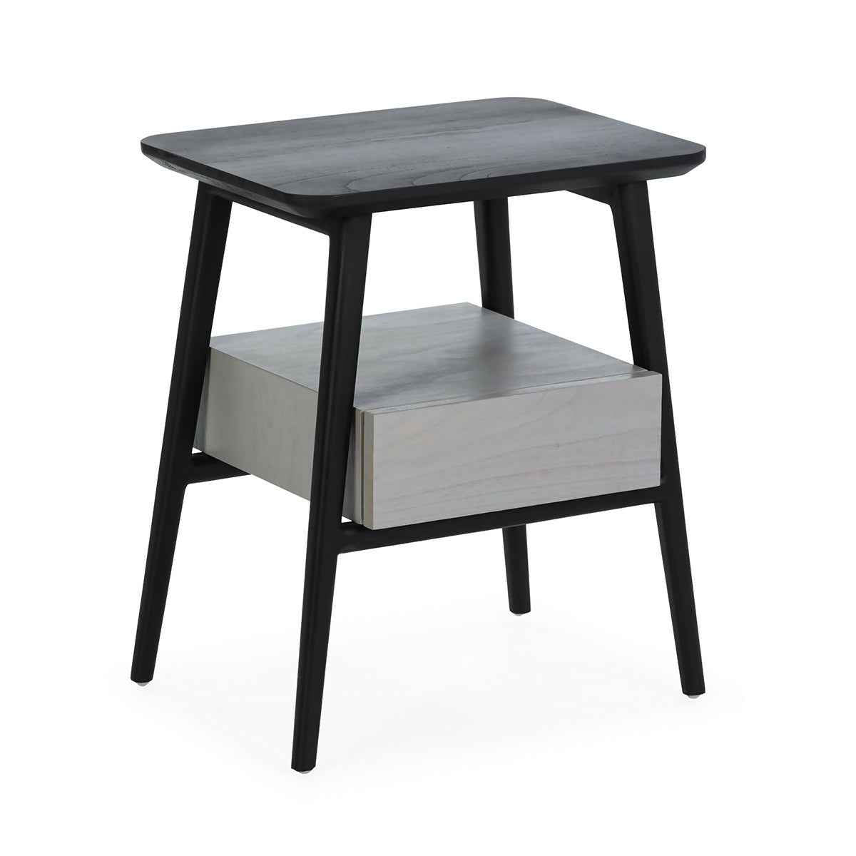 Mesita de Noche 50x38x60 Madera de Cedro Negro/Natural con Pátina Gris