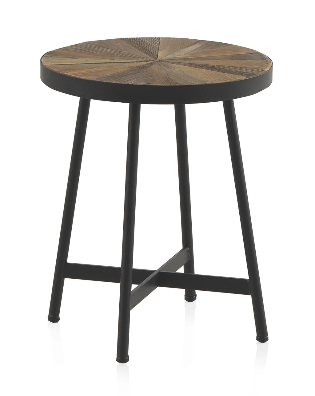 MESA AUXILIAR MADERA LAMINADA REDONDA 40 CM CON PIE METALICO