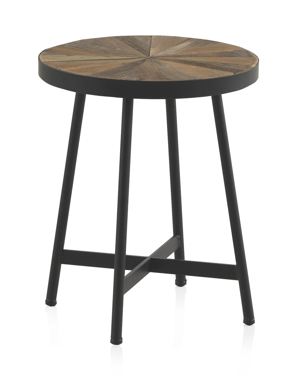 MESA AUXILIAR MADERA LAMINADA REDONDA 40 CM CON PIE METALICO