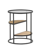 MESA AUXILIAR METALICA CON MADERA Y CRISTAL