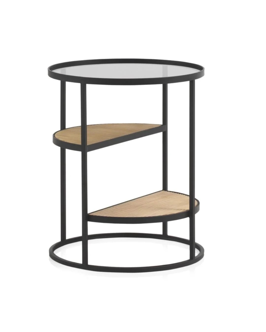 MESA AUXILIAR METALICA CON MADERA Y CRISTAL