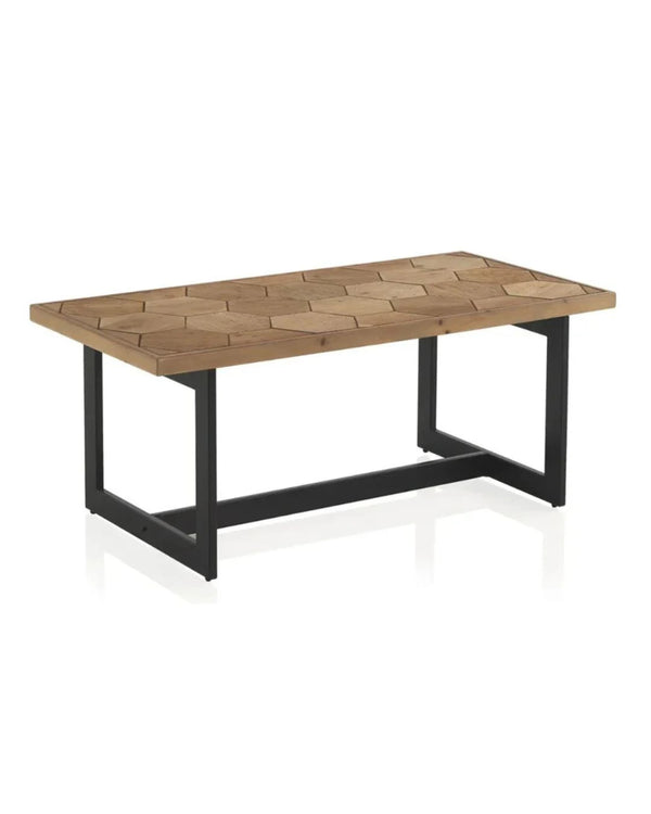 Mesa de centro de madera de fresno con pie metálico 123x60x50 cm