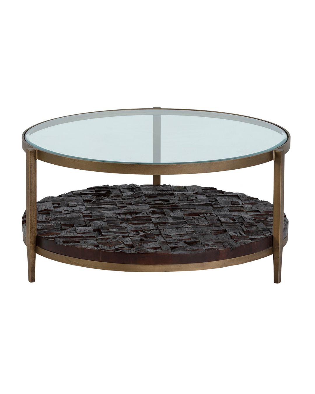 MESA DE CENTRO 83x83x41 METAL DORADO ANTIQUE/MADERA MARRON/CIRSTAL