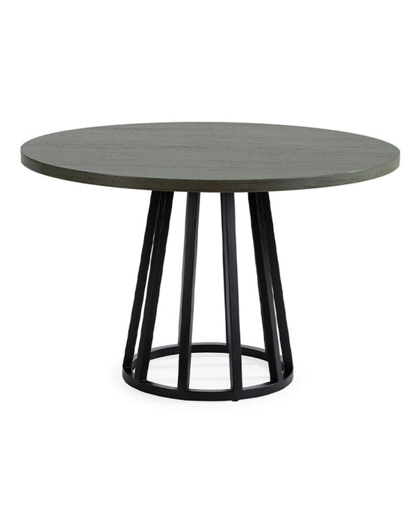 Taula de menjador 120x120x75 cm de fusta de cedre grisa i metall negre