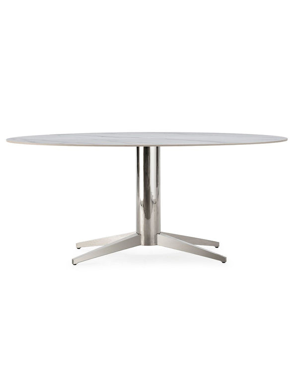 Mesa de comedor 180x90x75 cm de piedra porcelánica blanca y acero inoxidable negro