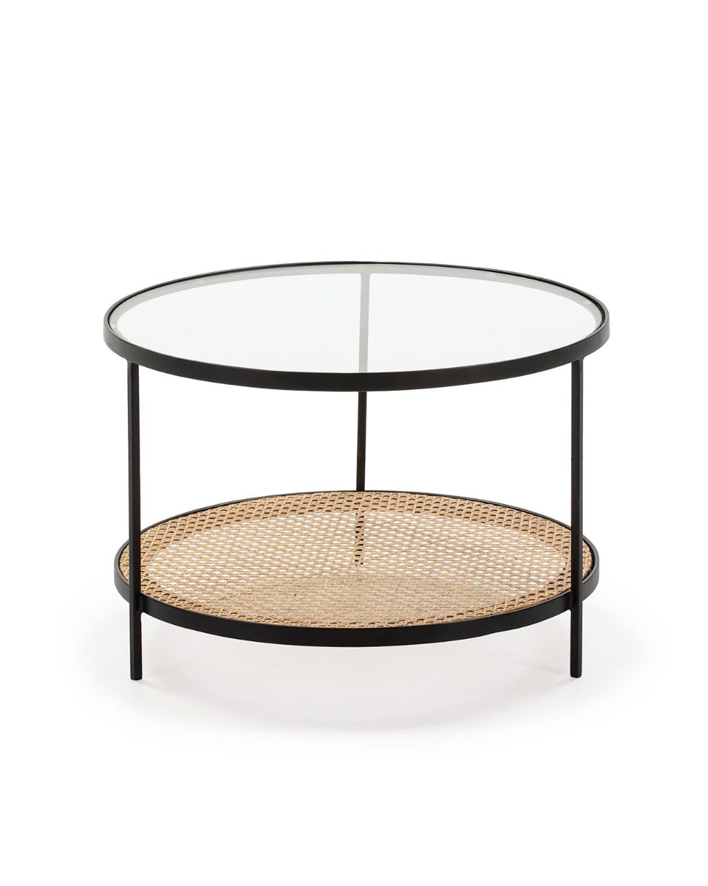 MESA DE CENTRO 66x66x45 CRISTAL/RATAN/METAL NEGRO