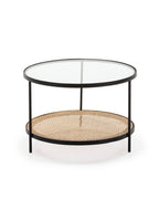 MESA DE CENTRO 66x66x45 CRISTAL/RATAN/METAL NEGRO