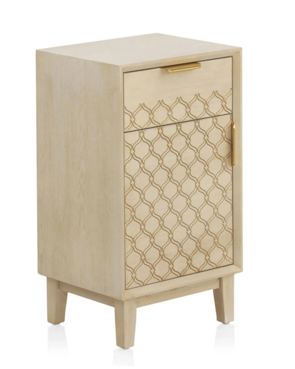 MESITA DE NOCHE 1 CAJON + 1 PUERTA CHAPADO EN ROBLE ACABADO EN MARFIL