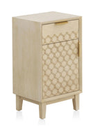 MESITA DE NOCHE 1 CAJON + 1 PUERTA CHAPADO EN ROBLE ACABADO EN MARFIL