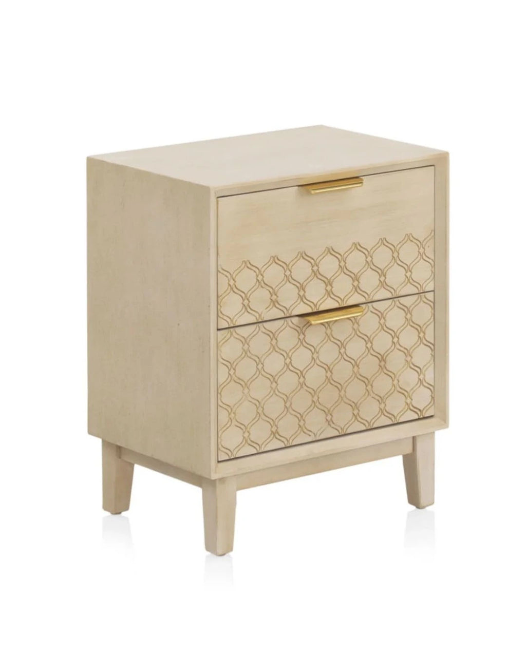 MESITA DE NOCHE 2 CAJONES CHAPADO EN ROBLE ACABADO EN MARFIL