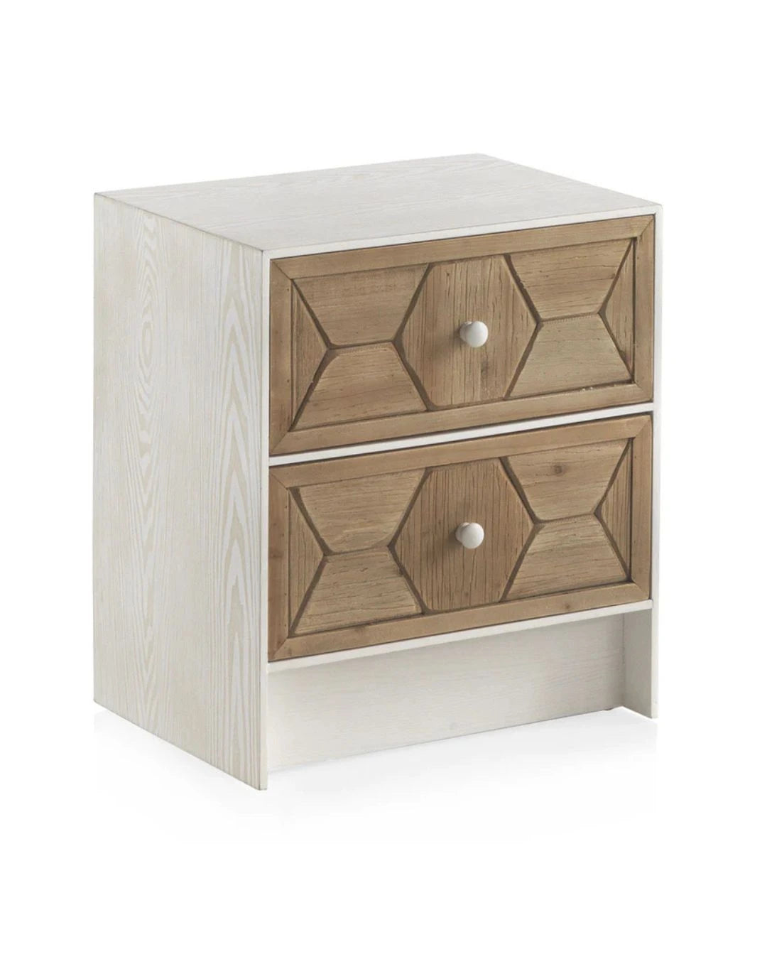 MESITA DE NOCHE 2 CAJONES MADERA DE FRESNO PATINADO BLANCO