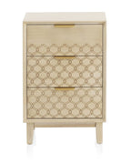 MESITA DE NOCHE 3 CAJONES CHAPADO EN ROBLE ACABADO EN MARFIL