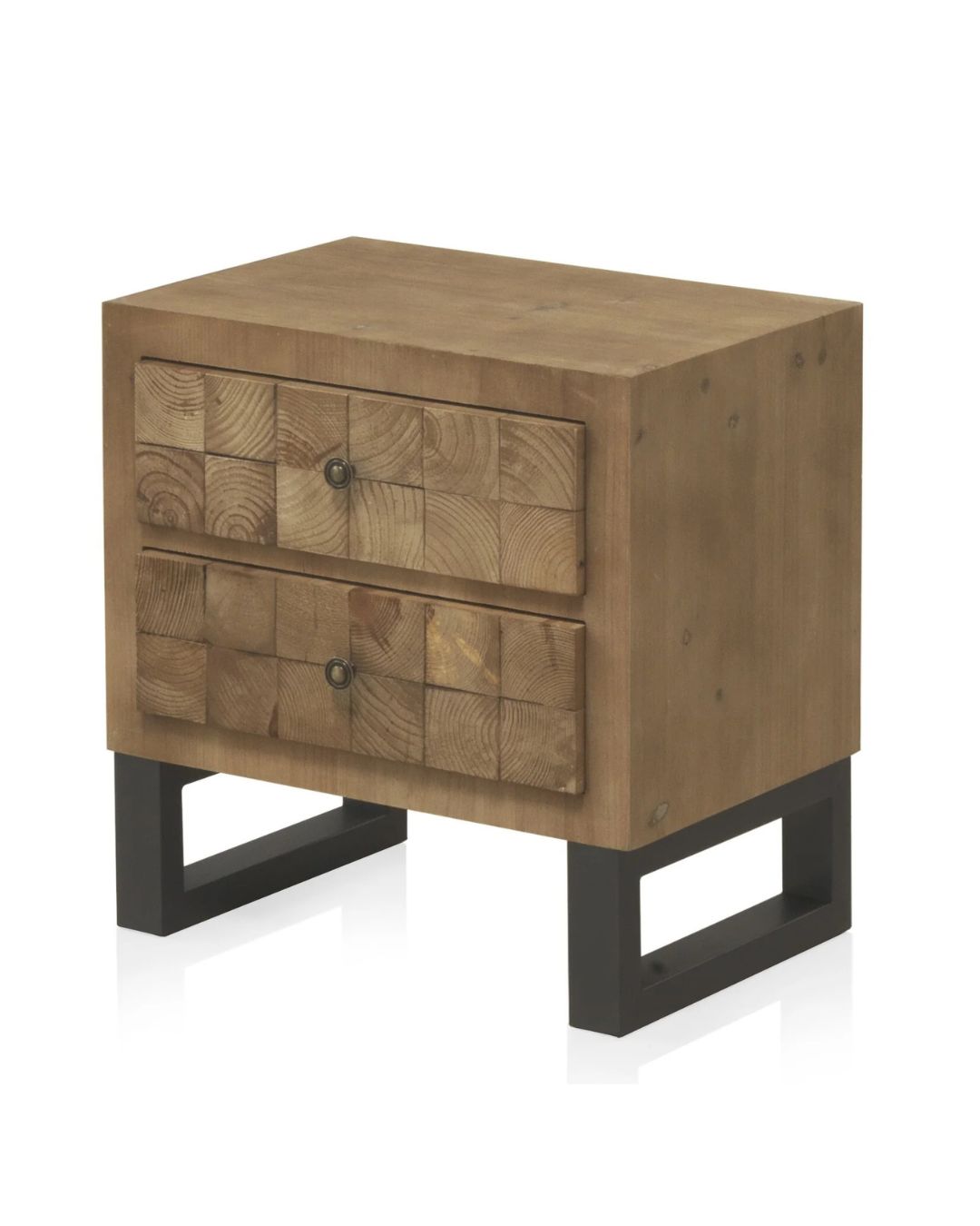 MESITA DE NOCHE DE MADERA DE BLOQUES 2 CAJONES