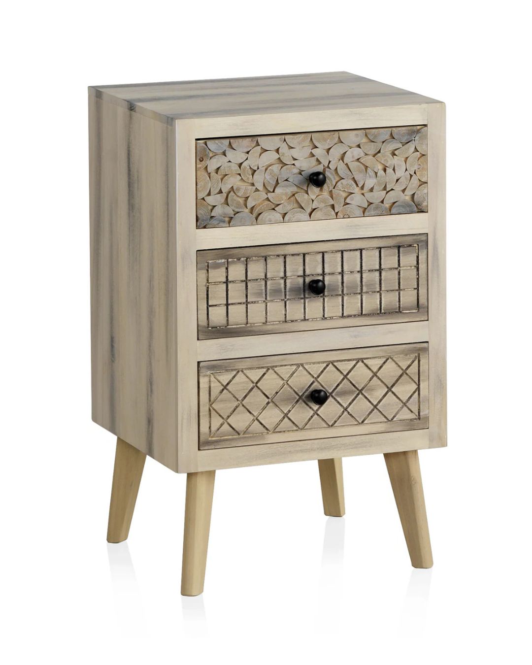 MESITA DE NOCHE MADERA DE ALAMO COLOR NATURAL, PATAS PINO MACIZO