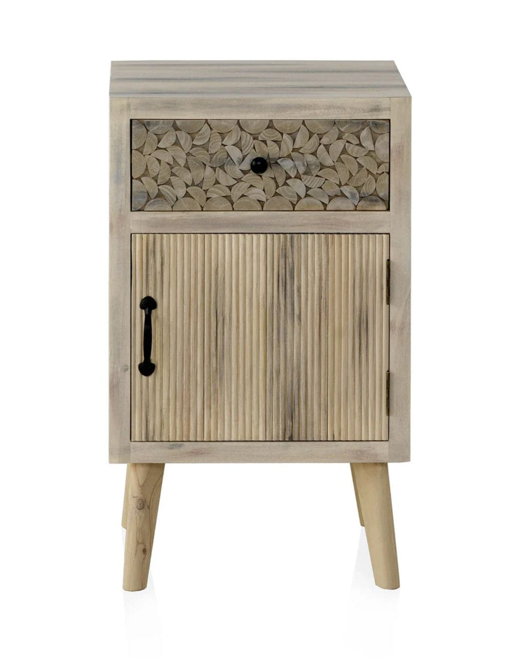 MESITA DE NOCHE MADERA DE ALAMO COLOR NATURAL, PATAS PINO MACIZO