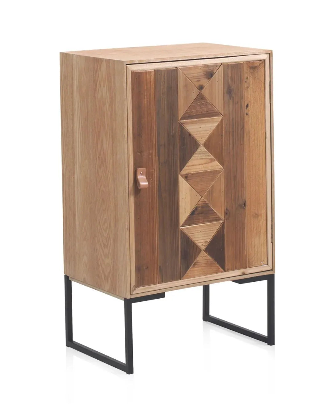 MESITA DE NOCHE MADERA RECICLADA 1 PUERTA CON BASE METALICA