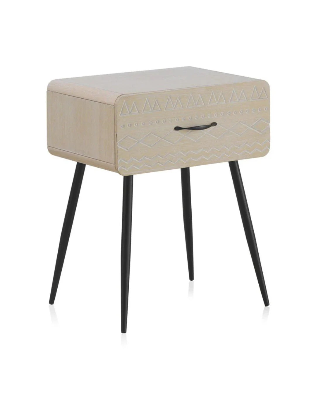 MESITA MADERA NATURAL 1 CAJON PATAS METALICAS NEGRAS