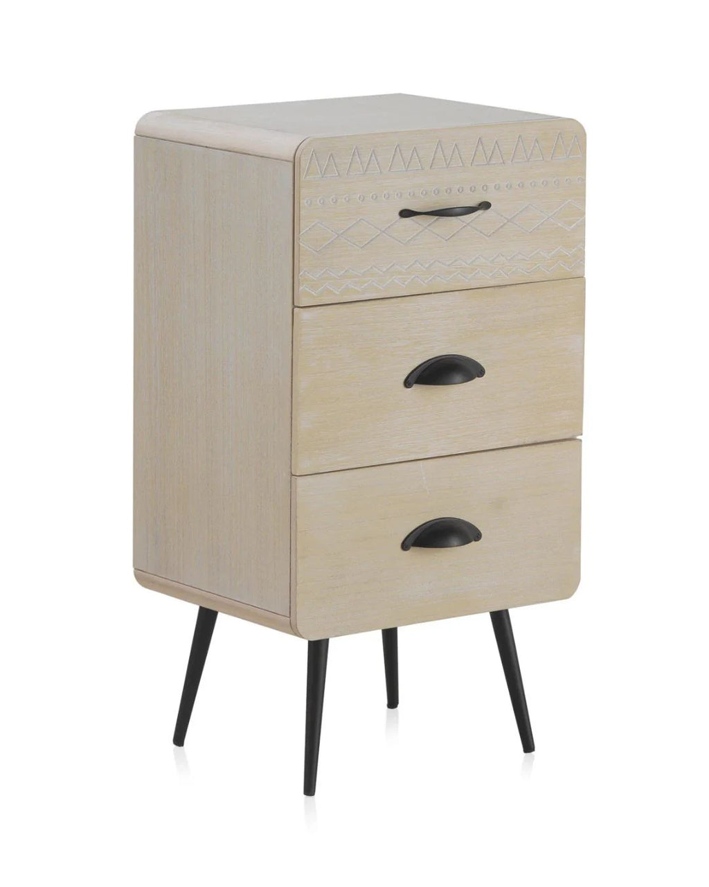 MESITA MADERA NATURAL 3 CAJONES PATAS METALICAS NEGRAS