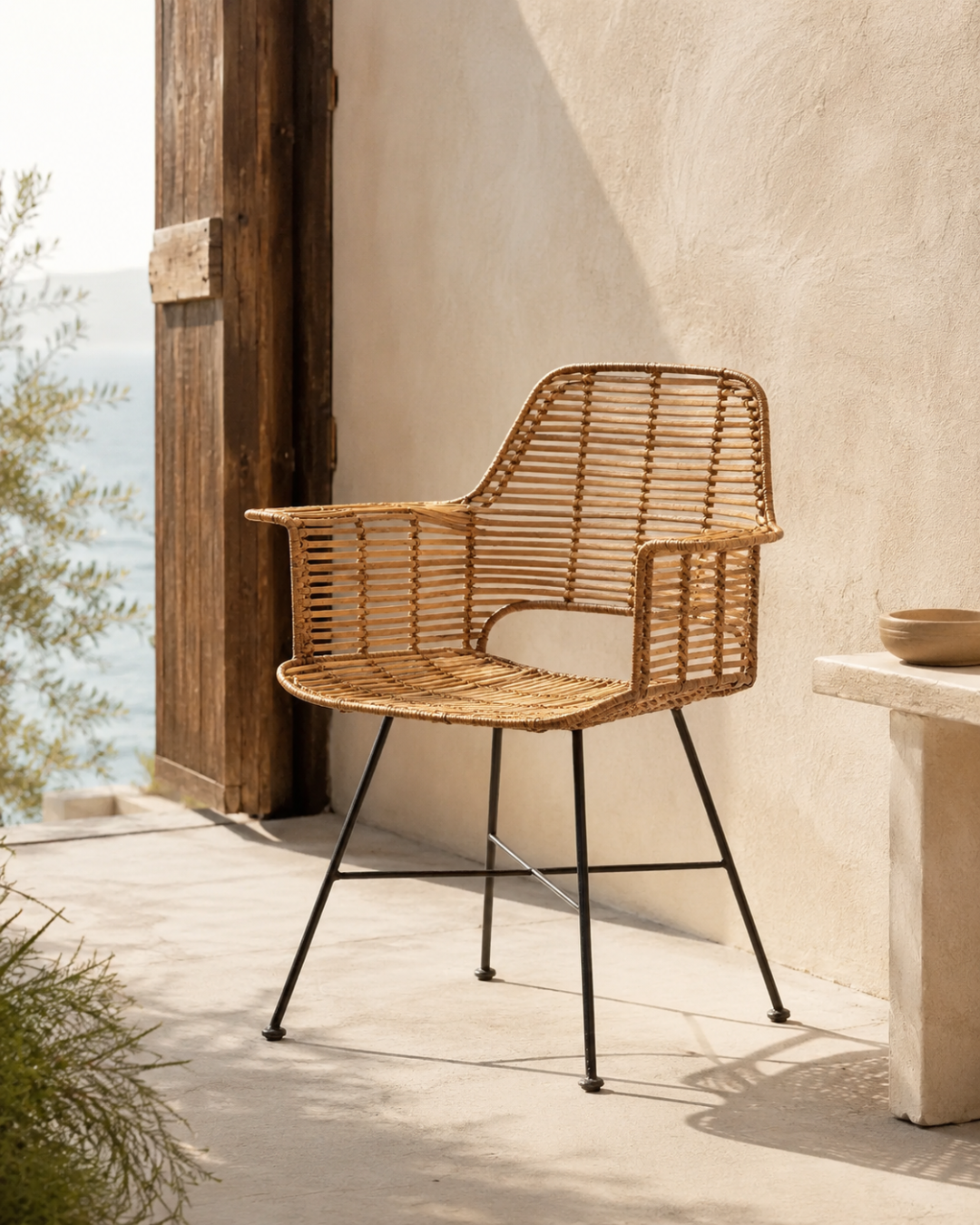 SILLA 66x58x83 MIMBRE NATURAL/METAL NEGRO