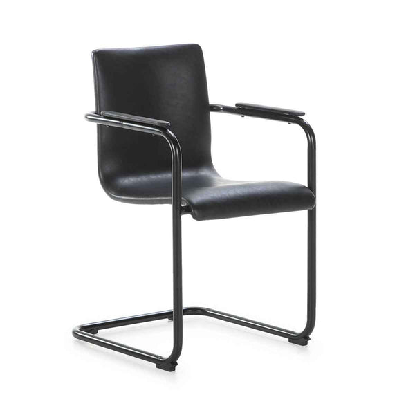 Silla 50x50x84 cm de metal y piel sintética negra