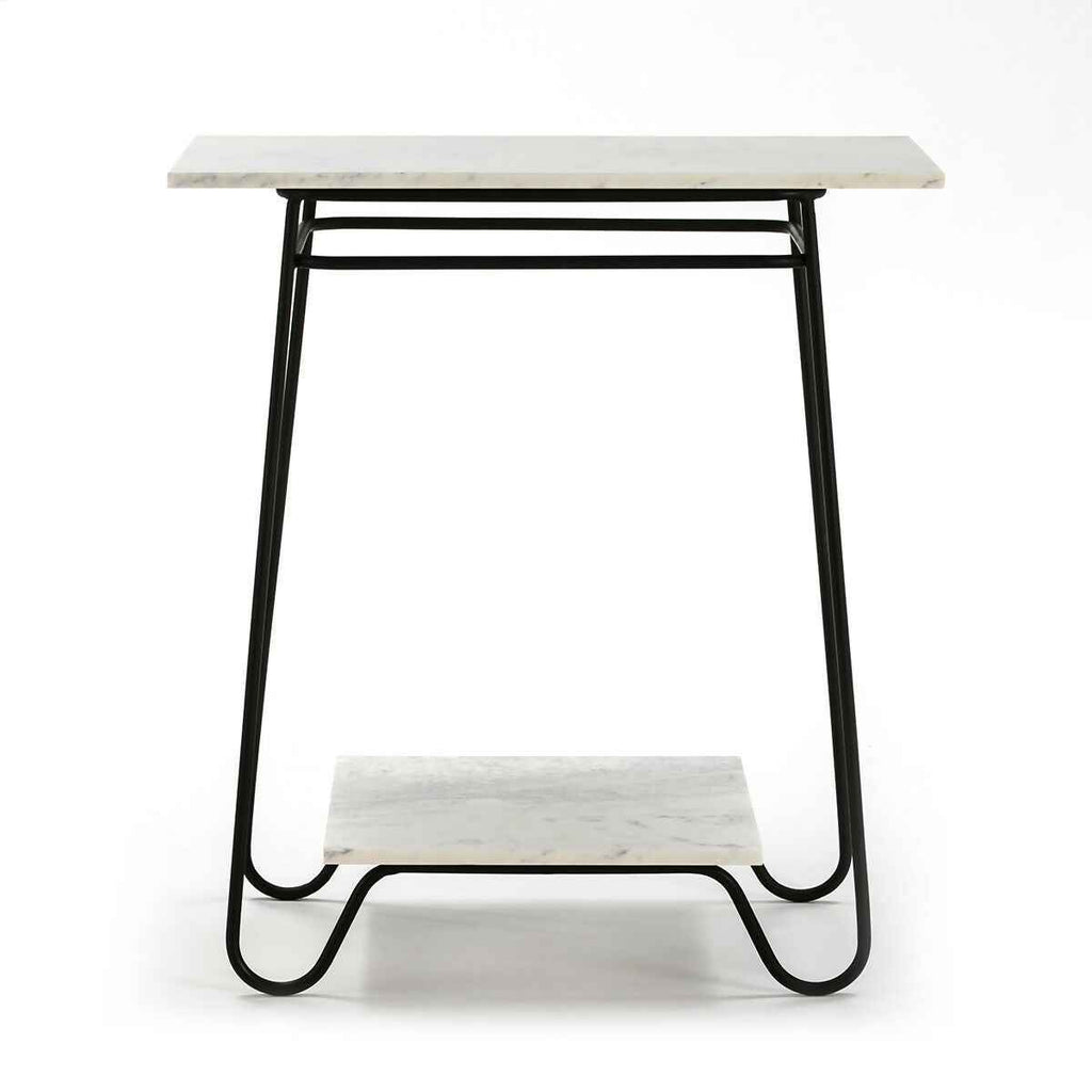 Mesa Auxiliar 71x41x78 Mármol Blanco/Metal Negro