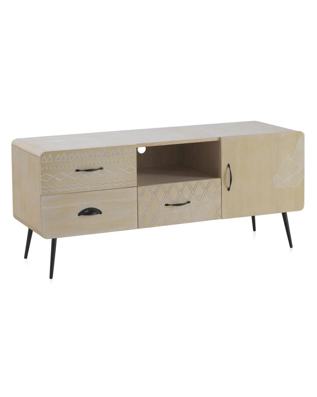 MUEBLE TV MADERA NATURAL PATAS METALICAS NEGRAS