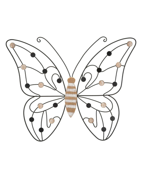 Mariposa decorativa 3D de metal y madera multicolor 39,5x1,5x33,5 cm