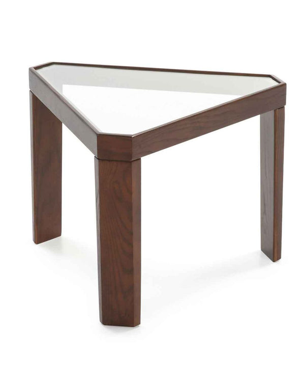Mesa auxiliar 54x47x40 cm de cristal y madera marrón oscuro