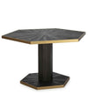 Mesa de comedor 135x117x78 cm de madera de pino reciclado y metal gris ceniza y dorado
