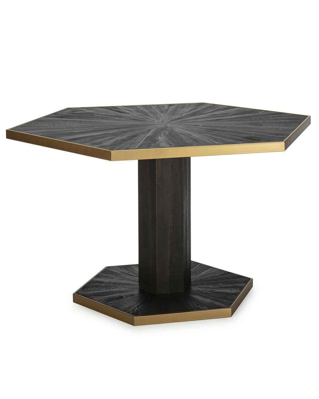 Mesa de comedor de pino reciclado y metal dorado