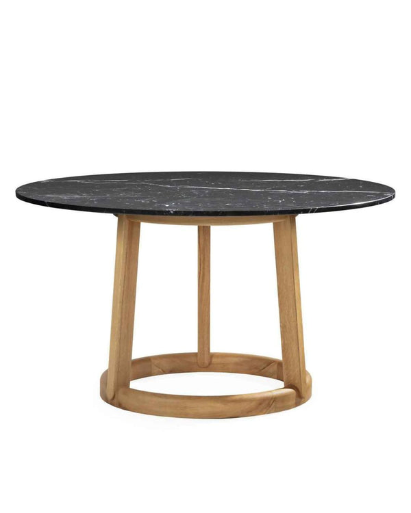 Mesa de comedor 140x140x75 cm de madera de roble y mármol natural y negro