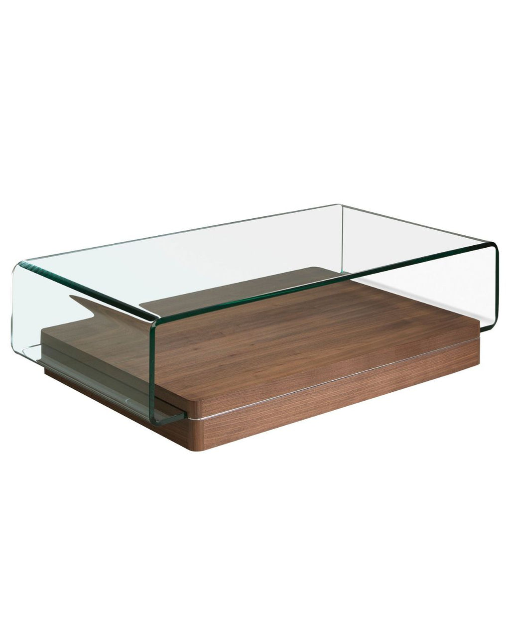 Mesa centro rectangular cristal templado y nogal