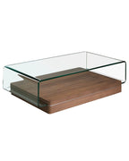 Mesa centro rectangular cristal templado y nogal