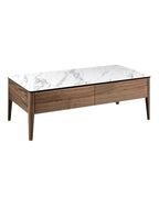 Mesa centro rectangular mármol porcelánico y nogal