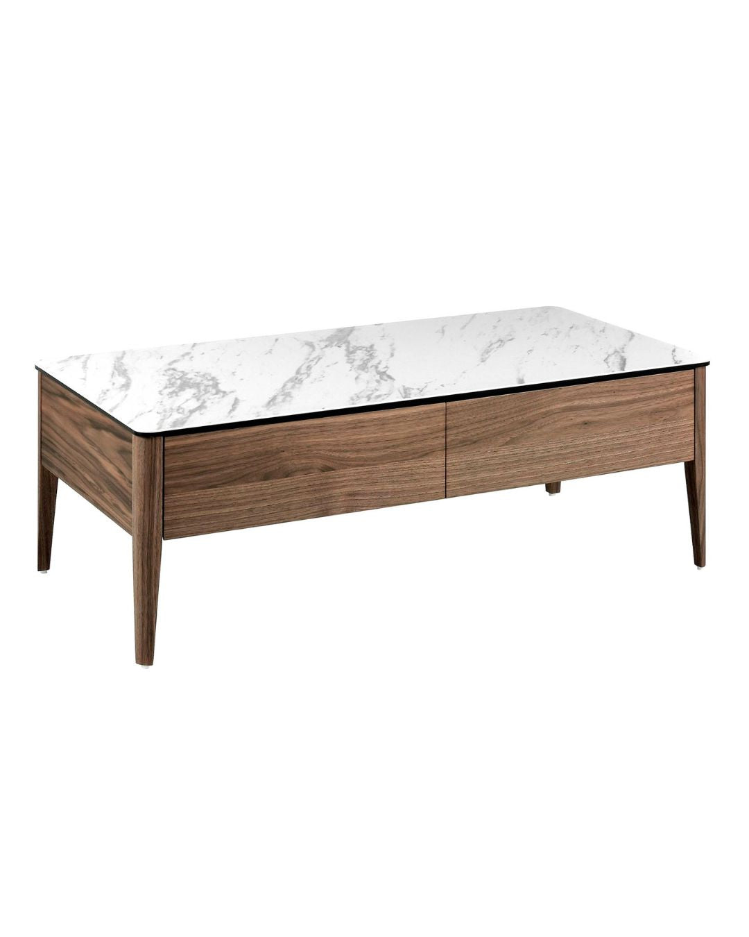 Mesa centro rectangular mármol porcelánico y nogal