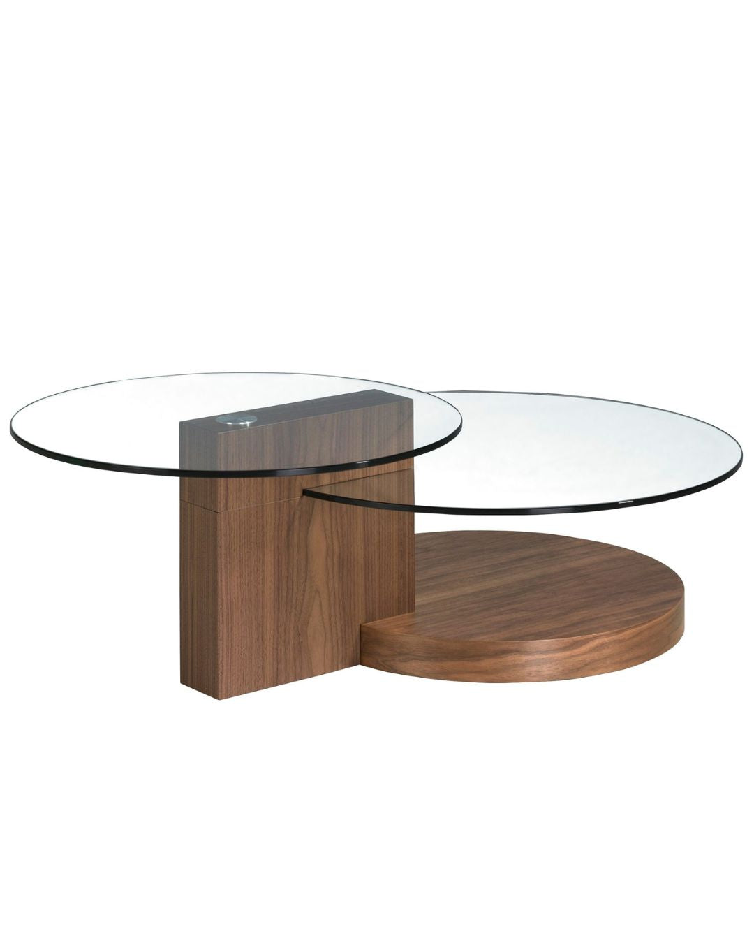 Mesa centro redonda cristal templado y nogal