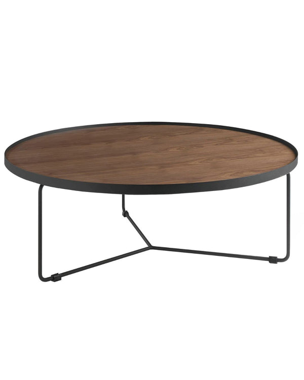 Taula de centre rodona de noguera i acer negre Ø 100x35 cm
