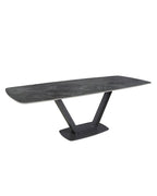 Mesa comedor extensible ovalada barril mármol porcelánico y acero negro