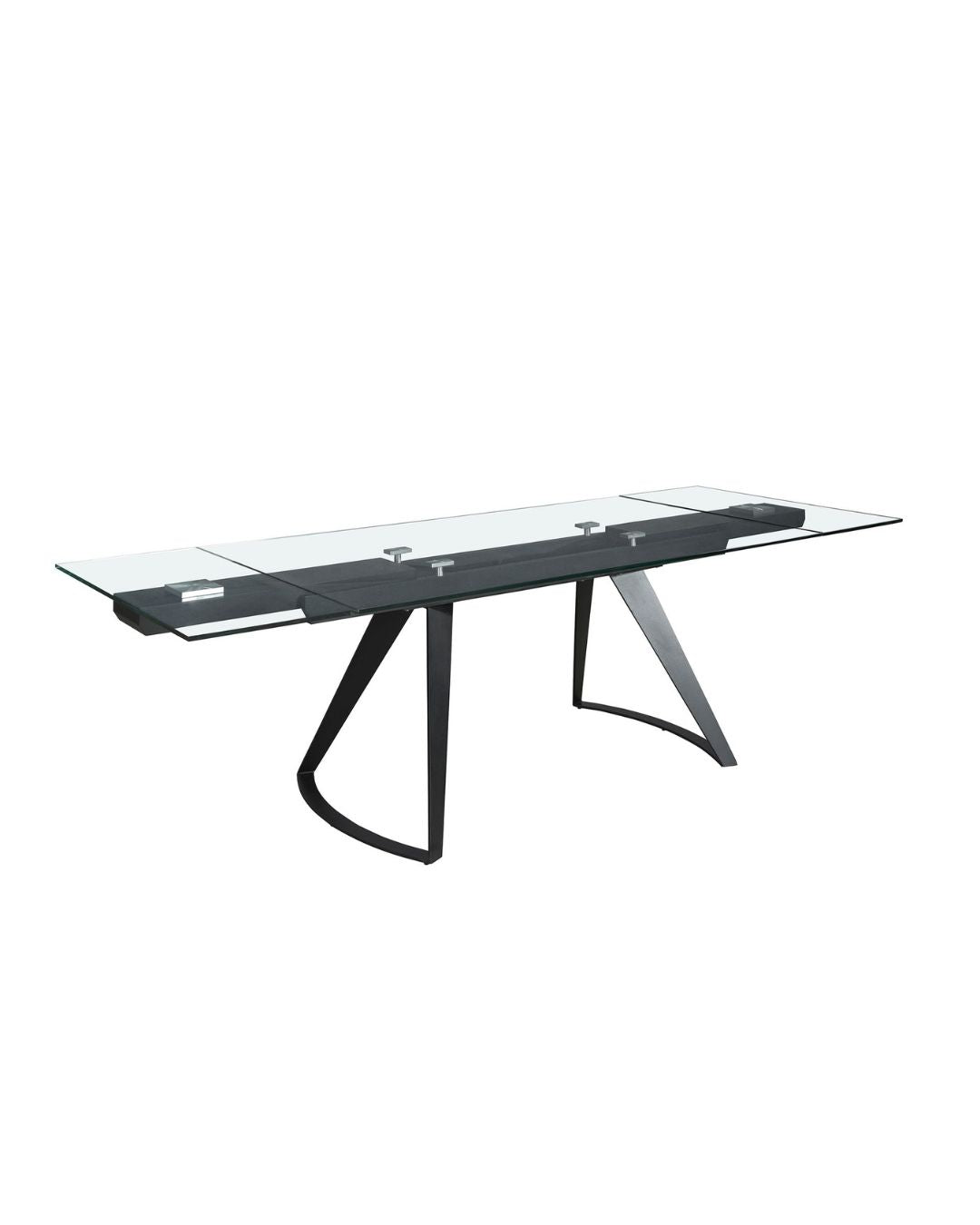 Mesa comedor extensible rectangular cristal templado y acero negro