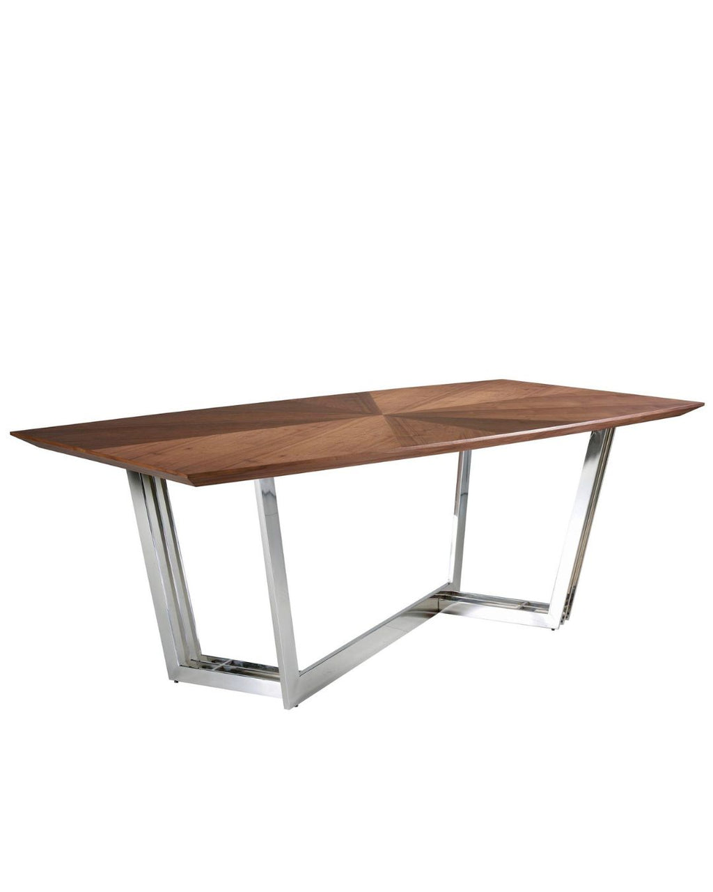 Mesa comedor ovalada barril nogal y acero cromado