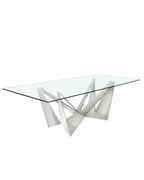 Mesa comedor rectangular cristal templado y acero cromado