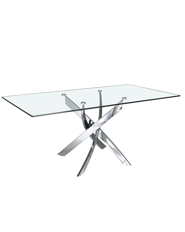 Mesa de comedor rectangular de cristal templado y acero cromado (140-180 cm)