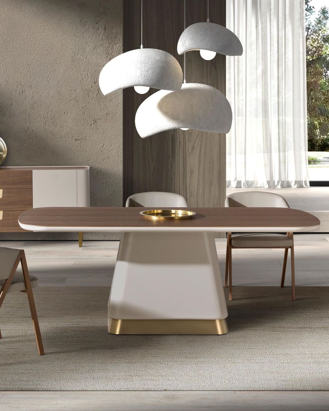 Mesa comedor rectangular nogal y madera beige