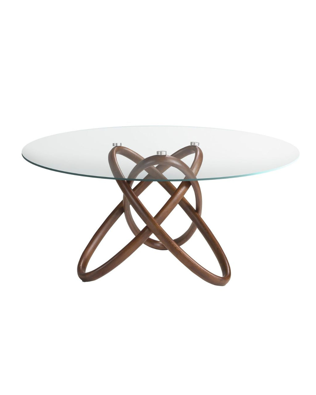 Mesa comedor redonda cristal templado y nogal