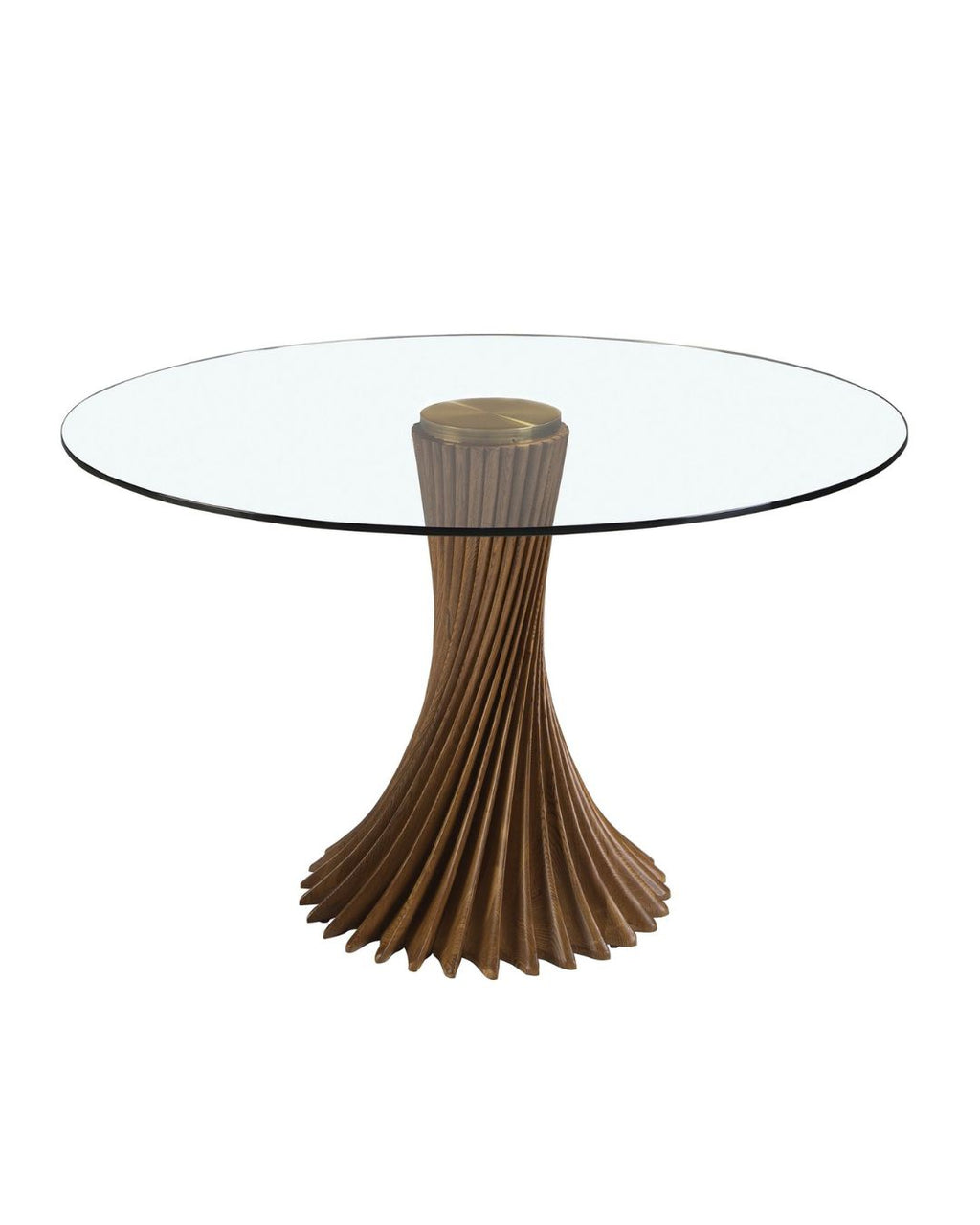 Mesa comedor redonda cristal templado y nogal