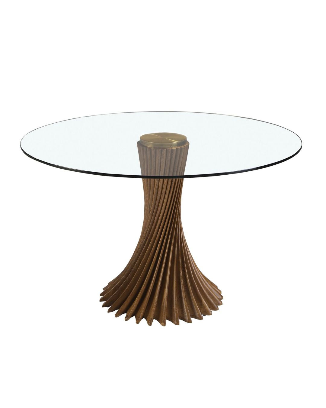Mesa comedor redonda cristal templado y nogal