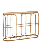 Mesa consola de hierro marrón y madera, 110x32x77 cm.