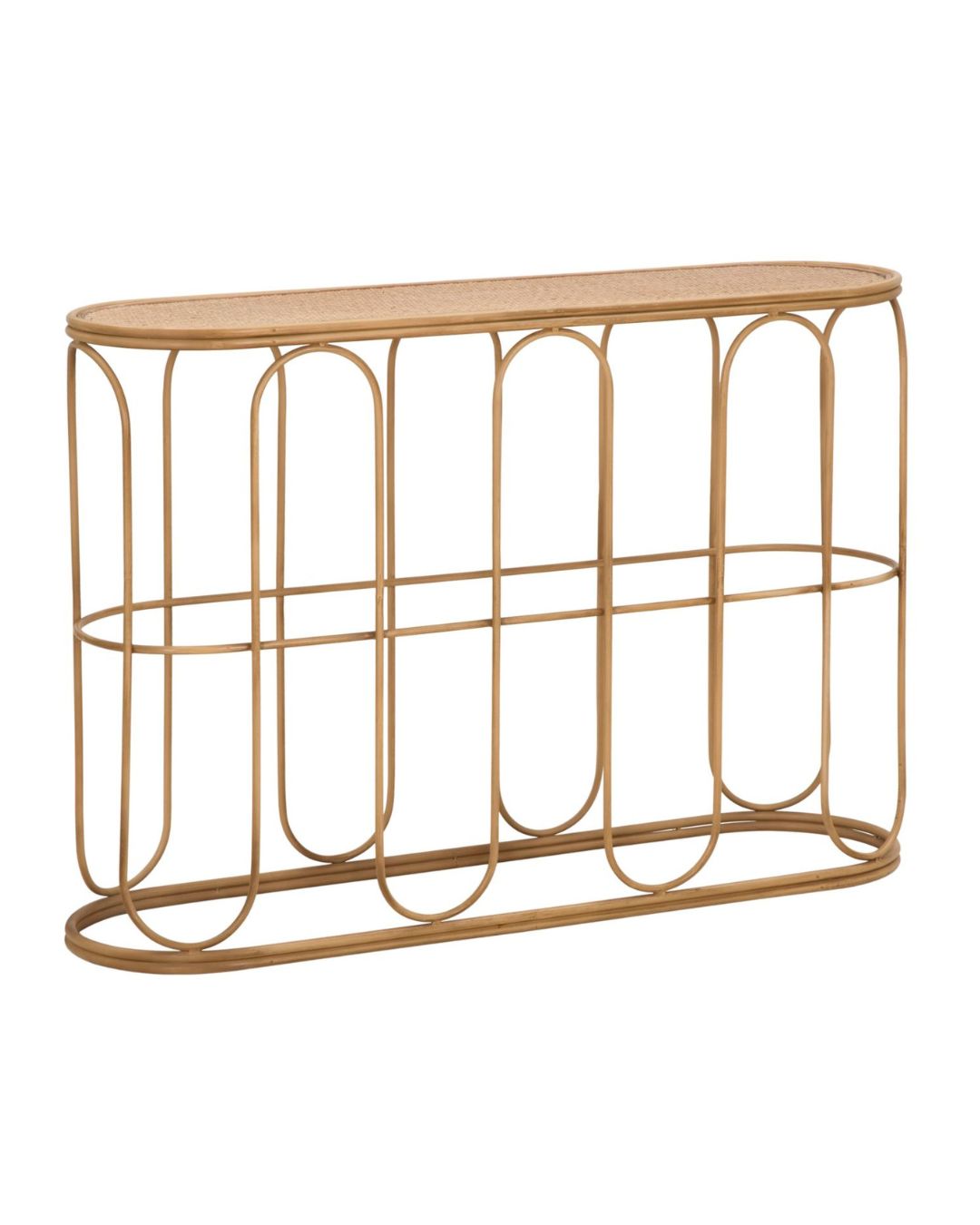 Mesa consola de hierro marrón y madera, 110x32x77 cm.