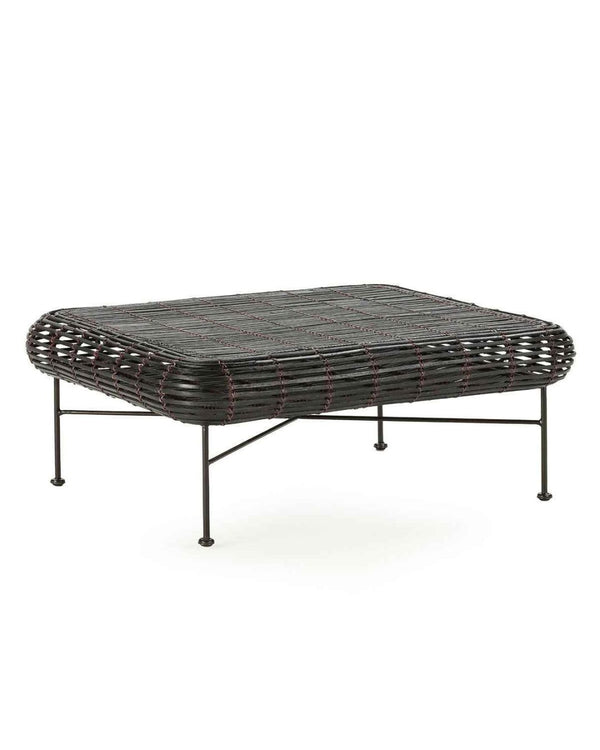 Mesa de centro 76x91x35 cm de metal y mimbre negro y violeta
