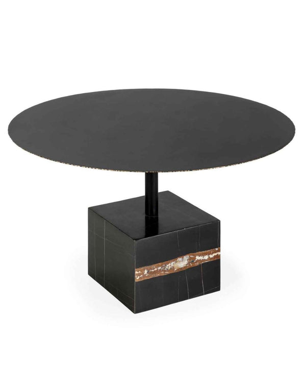 Taula de centre 81x81x47 cm de metall i marbre negre i daurat